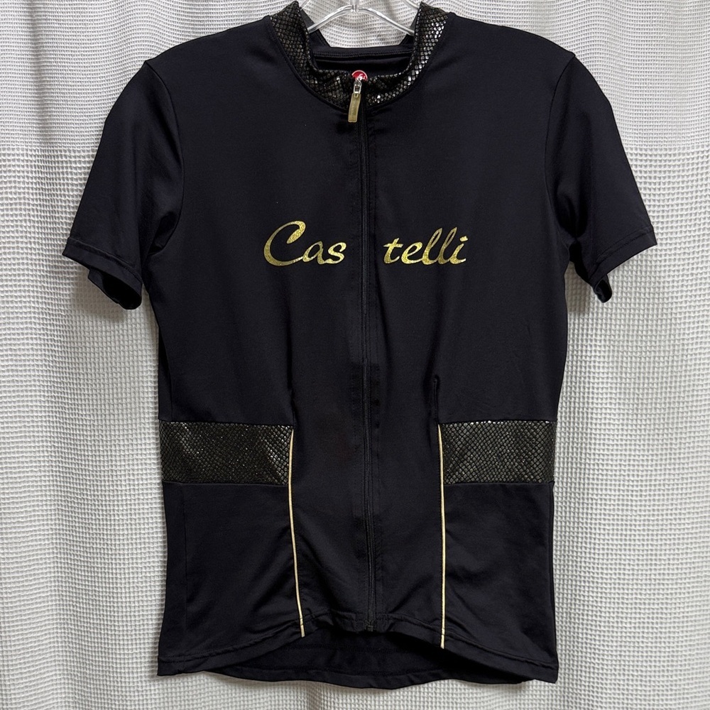 Castelli‎ Black and Gold Cycling Jersey SZ L Youth 12 bling snake reptile biking